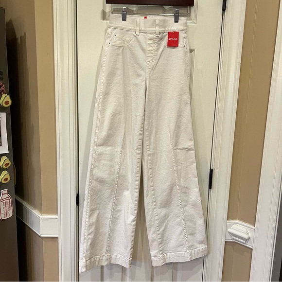 NWT SPANX Seamed Front Wide Leg White Pants Pull On Women’s XS - Picture 2 of 10